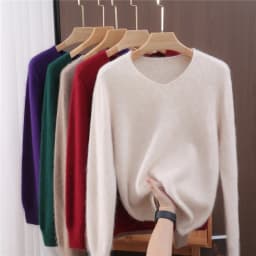 Autumn And Winter New High-End Female Mink Cashmere Sweater Solid Color Long-Sleeved Wool Knit Bottoming Sweater Loose Top