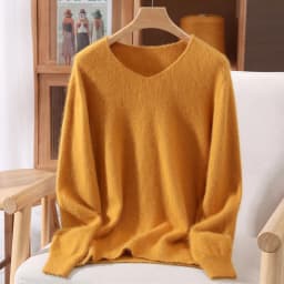 Autumn And Winter New High-End Female Mink Cashmere Sweater Solid Color Long-Sleeved Wool Knit Bottoming Sweater Loose Top