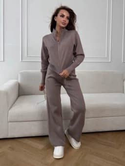 Wolfeel New Autumn Winter Zip Up Knit Pants Set Women's Trendy Slim Fit Cardigan Pants Chic Commuting Sweater Outfit