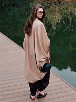 Lautaro Spring Autumn Oversized Long Bat Sleeved Cape-style Trench Coat for Women Loose Casual Chic Korean Fashion Overcoat 2025