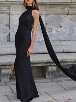 Elegant Women's Satin Ribbon Halter Long Dress Sexy Sleeveless Backless Maxi Dresses Wedding Guest Evening Party Gown Green Blue
