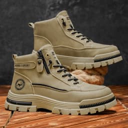 2025 A/W New Men's Mid-High Top Outdoor Work Boots - Zip-Up, Hiking Casual Sports Mountaineering Style