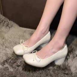 Bowknot Chunky Heel Mary Jane Shoes Women Round Heel Leather Shallow Women Pumps Fashion Heels for Women Brand Ballet Shoes