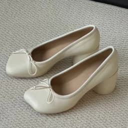 Bowknot Chunky Heel Mary Jane Shoes Women Round Heel Leather Shallow Women Pumps Fashion Heels for Women Brand Ballet Shoes