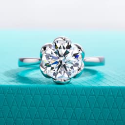 AnuJewel 3ct D Color Moissanite Lotus Engagement Ring 925 Sterling Silver Solitaire Promise Rings for Women Jewelry Gifts
