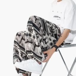 Holiday Style Printed High Waisted Drawstring Pants Ethnic Style Lantern Pants Men's Loose Casual Ice Silk Wide Leg Pants