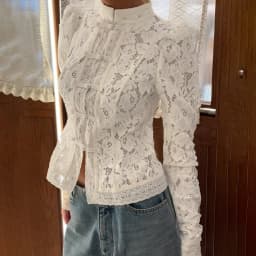 Linad Elegant Embroidery Puff Sleeve White Shirts Summer Sexy Hollow Out Lace Blouse Casual Sand Collar Top 2025 Vintage Shirts