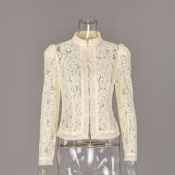 Linad Elegant Embroidery Puff Sleeve White Shirts Summer Sexy Hollow Out Lace Blouse Casual Sand Collar Top 2025 Vintage Shirts