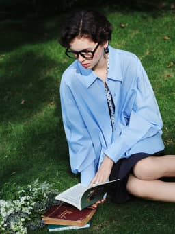 FSLE【Premium Series】Women's French Loose Fit Cotton Shirt Long Sleeve Layering Top with Web Strap Detail Casual Oversized Blouse