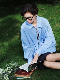 FSLE【Premium Series】Women's French Loose Fit Cotton Shirt Long Sleeve Layering Top with Web Strap Detail Casual Oversized Blouse