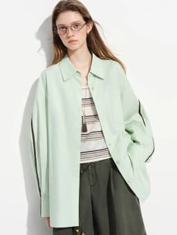 FSLE【Premium Series】Women's French Loose Fit Cotton Shirt Long Sleeve Layering Top with Web Strap Detail Casual Oversized Blouse