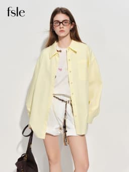 FSLE【Premium Series】Women's French Loose Fit Cotton Shirt Long Sleeve Layering Top with Web Strap Detail Casual Oversized Blouse