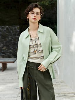 FSLE【Premium Series】Women's French Loose Fit Cotton Shirt Long Sleeve Layering Top with Web Strap Detail Casual Oversized Blouse