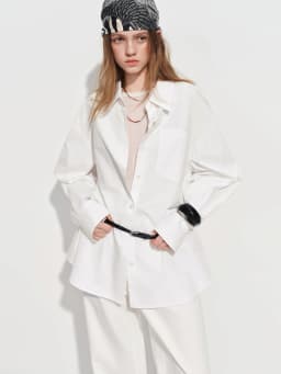 FSLE【Premium Series】Women's French Loose Fit Cotton Shirt Long Sleeve Layering Top with Web Strap Detail Casual Oversized Blouse