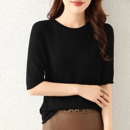 WinvyNee Women Worsted Wool Crew Neck Short Sleeve Pullover Spring Autumn Everyday Knit Basic Garment Soft Casual Wear A1757009