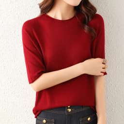 WinvyNee Women Worsted Wool Crew Neck Short Sleeve Pullover Spring Autumn Everyday Knit Basic Garment Soft Casual Wear A1757009