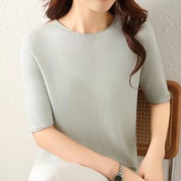 WinvyNee Women Worsted Wool Crew Neck Short Sleeve Pullover Spring Autumn Everyday Knit Basic Garment Soft Casual Wear A1757009