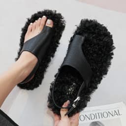 Cozy Warm Fluffy Flat Slippers Women Fashion Clip Toe Back Strap Buckle Designer Shoes 42 Plus Size Flip Flops Zapatos De Mujer