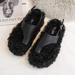 Cozy Warm Fluffy Flat Slippers Women Fashion Clip Toe Back Strap Buckle Designer Shoes 42 Plus Size Flip Flops Zapatos De Mujer