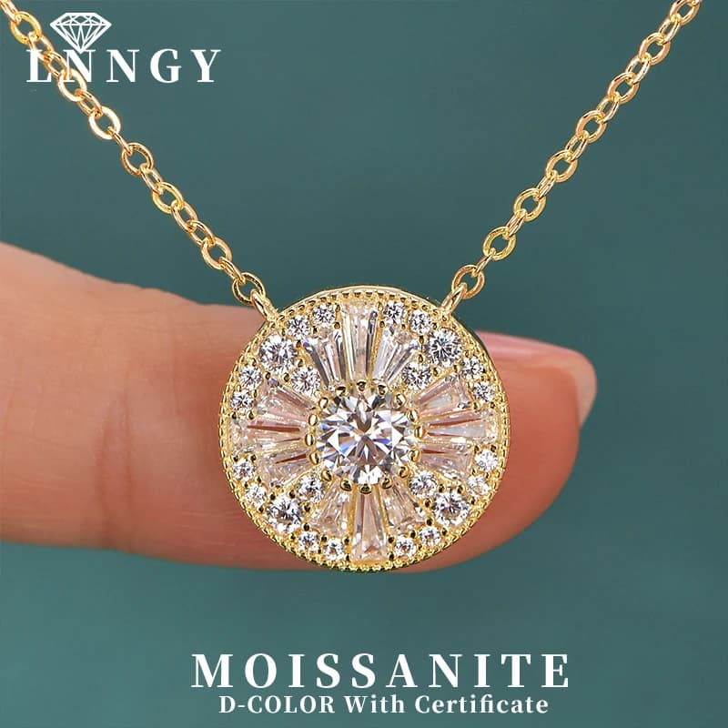 Lnngy Certified 5mm Moissanite Diamond Necklace Niche Light Luxury Round Shape Pendant Necklace for Women ExquisiteBirthday Gift