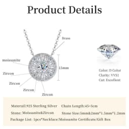 Lnngy Certified 5mm Moissanite Diamond Necklace Niche Light Luxury Round Shape Pendant Necklace for Women ExquisiteBirthday Gift