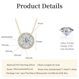 Lnngy Certified 5mm Moissanite Diamond Necklace Niche Light Luxury Round Shape Pendant Necklace for Women ExquisiteBirthday Gift