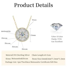 Lnngy Certified 5mm Moissanite Diamond Necklace Niche Light Luxury Round Shape Pendant Necklace for Women ExquisiteBirthday Gift