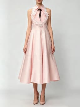 TWOTWINSTYLE Elegant Slimming Spliced Lace Long Dresses for Women Lapel Sleeveless High Waist Patchwork Bowknot Dress Female New