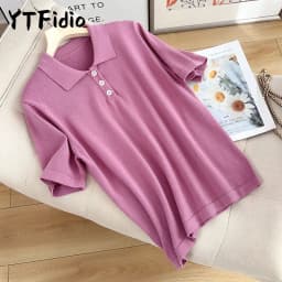 YTFidio 100% Cotton Women POLO Collar Solid Color Three Buttons Luxury Designer Clothing Woman Plus Size Clearance Sale 498