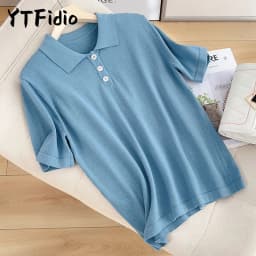 YTFidio 100% Cotton Women POLO Collar Solid Color Three Buttons Luxury Designer Clothing Woman Plus Size Clearance Sale 498
