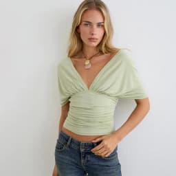 Talenza Casual Women's Tops Fashion V Neck Hollow Pleated Solid Short Sleeve T-Shirt Summer Streetwear Elegant Women's T-Shirts