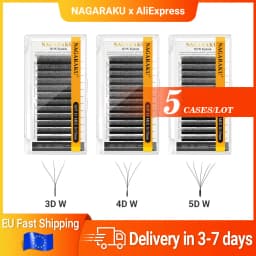 NAGARAKU EU Local Delivery 5 Cases W Shape Bloom 3D 4D 5D Premade Fans Eyelash Extensions Natural Soft Light Full Dense