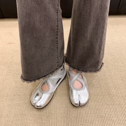 Women's 2026 New Tabi Ballet Flats Cross Strap Buckle Soft Leather Casual Shoes for Women Daily Outdoor Street Wear All Seasons