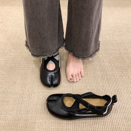 Women's 2026 New Tabi Ballet Flats Cross Strap Buckle Soft Leather Casual Shoes for Women Daily Outdoor Street Wear All Seasons