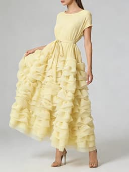 TWOTWINSTYLE Solid Spliced Ruffles Folds Fashion Dresses for Women O Neck Sleeveless High Waist Patchwork Lace Up Dress Female