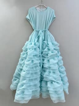 TWOTWINSTYLE Solid Spliced Ruffles Folds Fashion Dresses for Women O Neck Sleeveless High Waist Patchwork Lace Up Dress Female