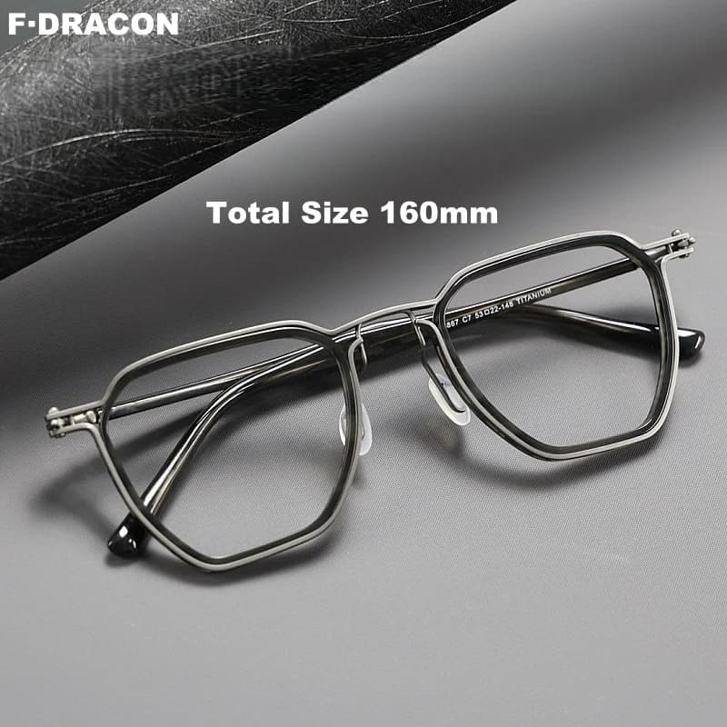 160mm Large Face Frame Retro Polygonal Men's Glasses Frame Wide Face Plate Titanium Large Frame Optical Prescription Frame M5867