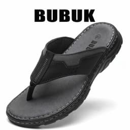BUBUK Men's First-Layer Cowhide Sports Slippers, One-Pedal Outdoor Beach Shoes, Suitable for Travel and Hiking, Commuting to Wor
