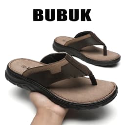 BUBUK Men's First-Layer Cowhide Sports Slippers, One-Pedal Outdoor Beach Shoes, Suitable for Travel and Hiking, Commuting to Wor