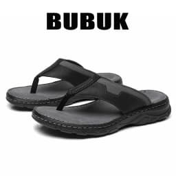 BUBUK Men's First-Layer Cowhide Sports Slippers, One-Pedal Outdoor Beach Shoes, Suitable for Travel and Hiking, Commuting to Wor