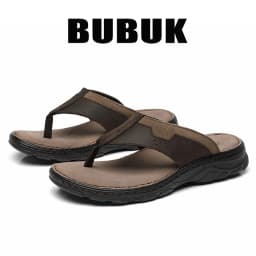 BUBUK Men's First-Layer Cowhide Sports Slippers, One-Pedal Outdoor Beach Shoes, Suitable for Travel and Hiking, Commuting to Wor