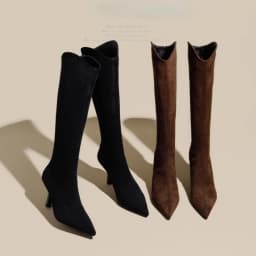 Vintage Pointed Toe Women Stretch Slim High Boots Fashion Back Zippers Shoes Autumn Winter High Heel Ladies Knight Long Booties