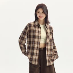 Semir Long Sleeve Shirt Women Oversized Drop Shoulder Plaid Shirt Autumn Chic Loose Retro Casual Stylish Top