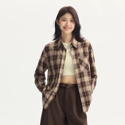 Semir Long Sleeve Shirt Women Oversized Drop Shoulder Plaid Shirt Autumn Chic Loose Retro Casual Stylish Top