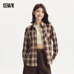 Semir Long Sleeve Shirt Women Oversized Drop Shoulder Plaid Shirt Autumn Chic Loose Retro Casual Stylish Top