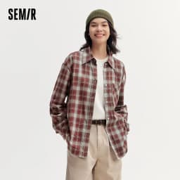 Semir Long Sleeve Shirt Women Oversized Drop Shoulder Plaid Shirt Autumn Chic Loose Retro Casual Stylish Top