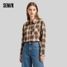 Semir Long Sleeve Shirt Women Oversized Drop Shoulder Plaid Shirt Autumn Chic Loose Retro Casual Stylish Top
