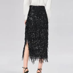 Stylish Glitter Sequined Sparkly Evening Skirts Elegant 2026 Spring High Waist Slim Split Tassel Skirt Summer Sexy Women's Skirt
