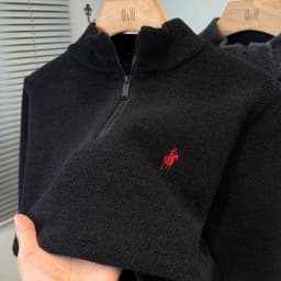 Luxury brand zipper semi high neck sweater men's high-end fashion ponytail golf embroidery winter new velvet warm knit pullover