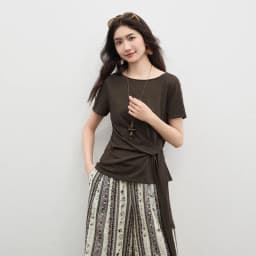 SENTUBILA Women's Summer T-Shirt Knit Cotton Short Sleeve Top 2026 Minimalist Round Neck Self-Tie Belt Slim Waist Tees 162TA3735
